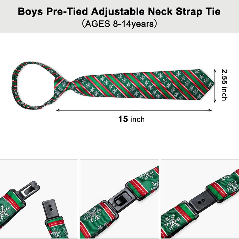 DiBanGu Boys Christmas Tie Set Silk Xmas Holiday Pre-tied tie and pocket Square for Kids Festive Tie with Gift Box - Image 4